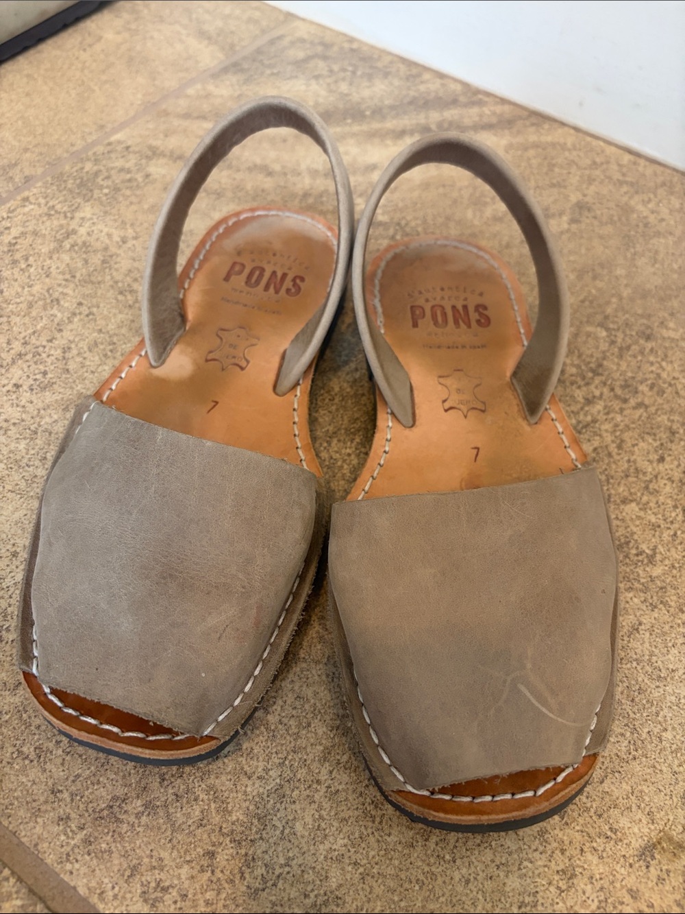 PONS Women’s Taupe Leather Slide Sandals